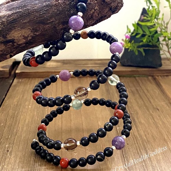 Shungite Multi Gemstone Wrap Bracelet - Picture 1 of 8